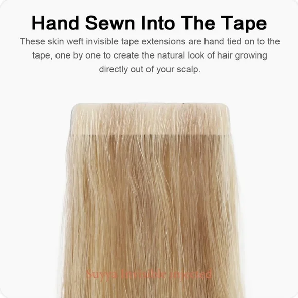 Tape In Hair Extensions Human Hair 16" Ash Blonde Bleach Blonde 20PCS 40G - Picture 2 of 10